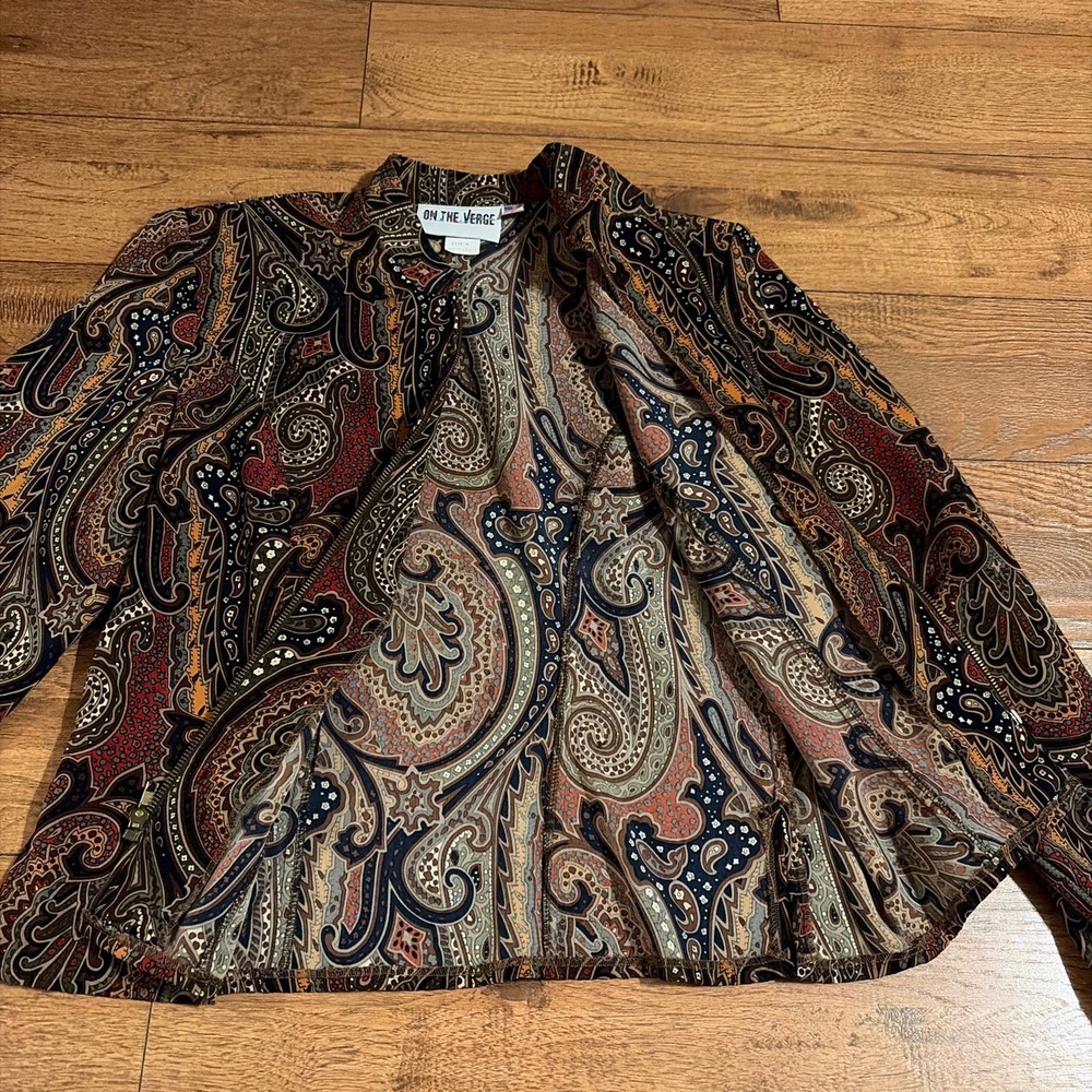 On The Verge Jacket Womens 6 Multicolor Paisley Zip Up Excellent Vintage USA - Picture 5 of 7